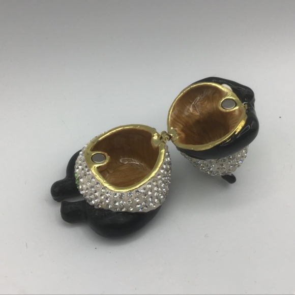 Bejewelled Panda Bear Hinged Metal Enamelled Rhinestone, Trinket Box - Picture 6 of 7